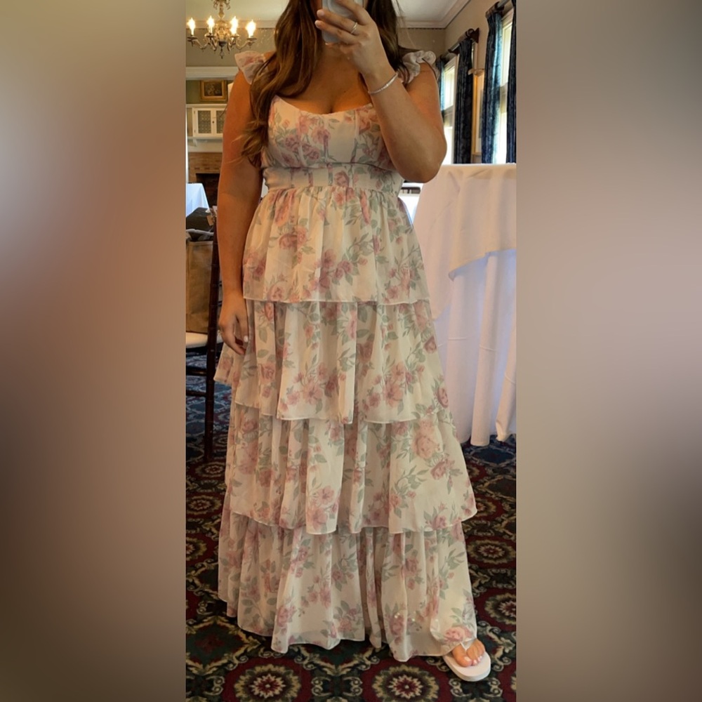 Revelry Poppy Chiffon Floral Print Dress Blushing Bride Bouquet - 9F93 size 12